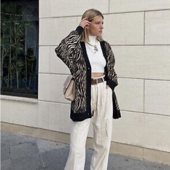 ZARA Animal Print V-Neck Cardigan Sweater - Picture 7 of 9